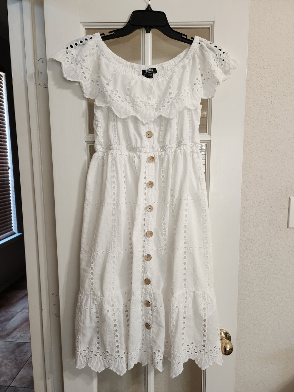 NAOO White Eyelet Off Shoulder 100% Cotton Boho Midi Summer Dress Large